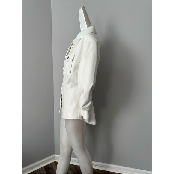 Cinq A Sept Button Front Tailored Fit Vegan Leather Canyon Jacket Ivory Sz 4 $49 - Picture 9 of 15